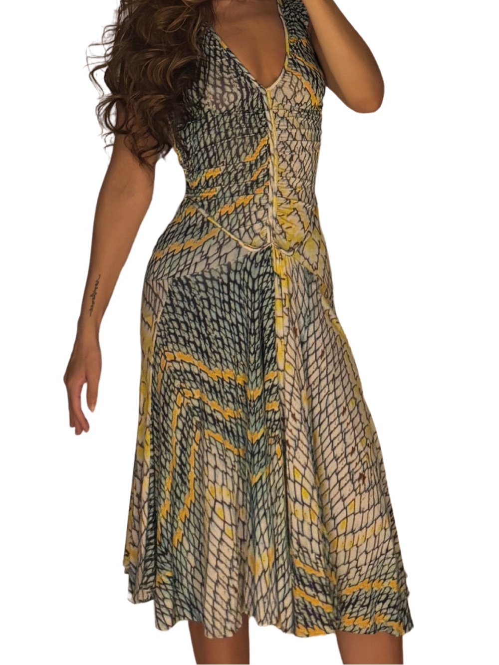 Just Cavalli Roberto Cavalli SS2008 Printed Ruched Corset Midi Dress Sz 40 - Picture 2 of 7